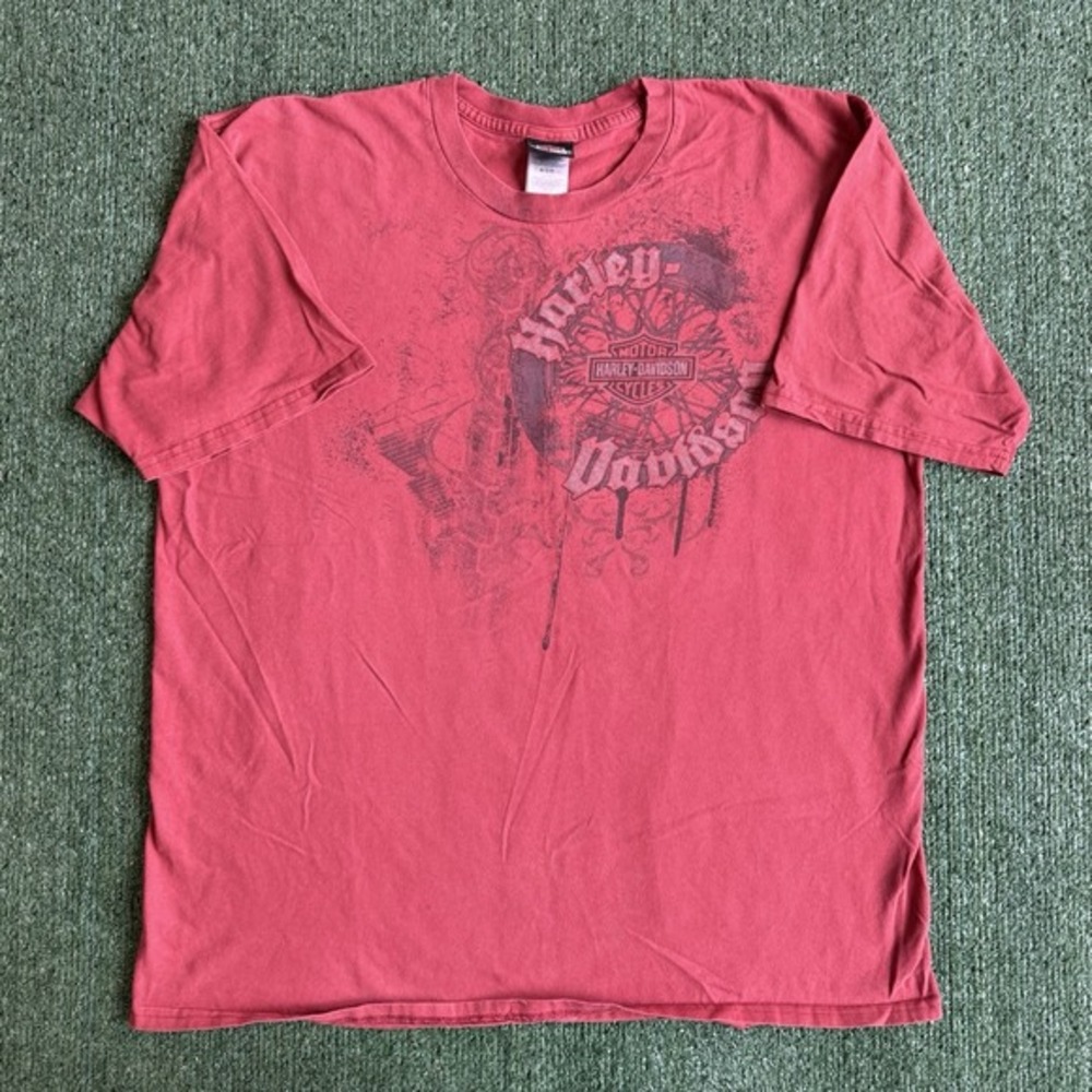 Y2K Harley Davidson‎ T-Shirt Tee Mens XXL Red Flame